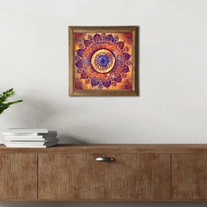Mandala Taş Duvar Tablosu Ahşap Çerçeveli Duvar Dekoru Wall Art 25x25cm W1-230