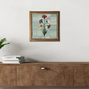 Ebru Sanatı Taş Duvar Tablosu Ahşap Çerçeveli Duvar Dekoru Wall Art 25x25cm W1-243