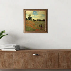 Claude Monet Gelincikler Taş Duvar Tablosu Ahşap Çerçeveli Duvar Dekoru Wall Art 25x25cm W1-247