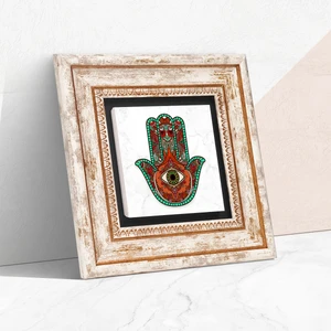 Fatma Ana Eli (Hamsa) Taş Duvar Tablosu Çerçeveli Duvar Dekoru Wall Art T1-144