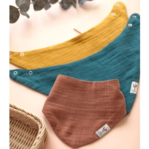 3'lü Set %100 Organik Pamuk 4 Katlı Müslin Önlük - Kız Erkek Bebek Salya ve Mama Önlüğü, Fular, Yakalık
