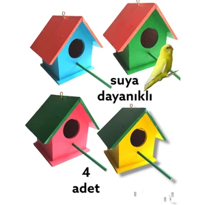 Değerli Hobi Ahşap Kuş Yuvası Boyalı Vernikli Dış Mekan Suya Dayanıklı 4 Adet