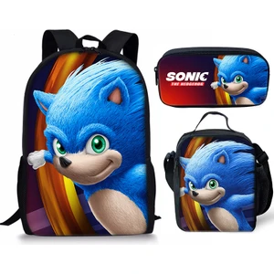 Sonic Sırt Çantası Sonic2 Öğrenci Okul Çantası Çocuk Yemek Çantası Kalem Kutusu Üç Parçalı Set (Yurt Dışından)