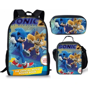 Sonic Sırt Çantası Sonic2 Öğrenci Okul Çantası Çocuk Yemek Çantası Kalem Kutusu Üç Parçalı Set (Yurt Dışından)