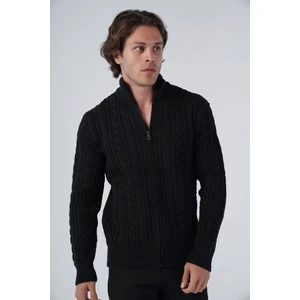 Trist Star Erkek Siyah Saç Örgülü Yürütme Fermuarlı Dik Yaka Triko Yün Hırka TRIST-5297