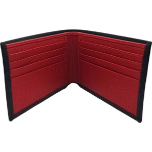 Alc Collection Siyah Renk Kırmızı Detay Hakiki Deri Yatay Erkek Cüzdan