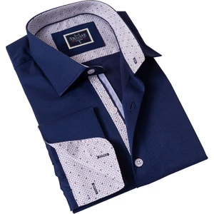 Exve Exclusive Lacivert Yaka Içi Baskı Detaylı Fransız Duble Manşet Kol Düğmeli Hediye Karton Kutulu Gömlek