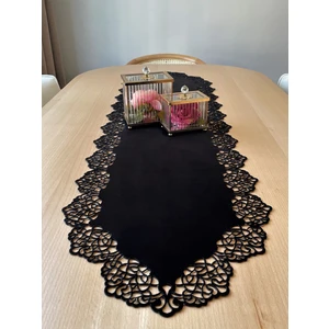 Ergüven Home Siyah Kadife Kumaş Runner Sehpa Boyu 40X100 Cm