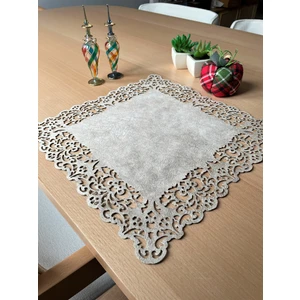 Ergüven Home Bej (Koyu Krem) Süet Kumaş Kare Amerikan Servis Takımı Supla 6'Lı 35 x 35 cm