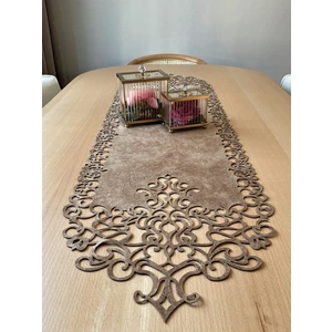 Ergüven Home Sütlü Kahverengi Süet Kumaş Runner Masa Boyu 40X140 Cm