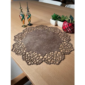 Ergüven Home Sütlü Kahverengi Süet Kumaş Yuvarlak Amerikan Servis Supla Takımı 6'Lı 35 x 35 cm