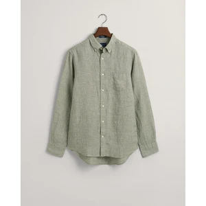 Erkek Yeşil Regular Fit Düğmeli Yaka Keten Gömlek 3230085.362