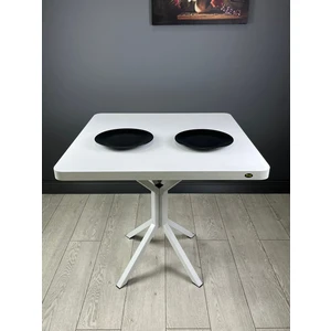 Hey Modüler Mobilya Roma Beyaz Mutfak Yemek Masası Balkon Masası Kavisli Köşe Metal Beyaz Ayak 80 cm