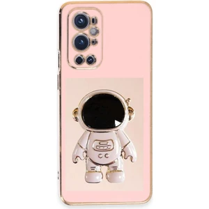 Oneplus 9 Pro Kılıf Kamera Korumalı Astronot Desenli Standlı Silikon Pembe