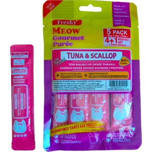 Freshy Meow Gurme Ton Balıklı ve Deniz Taraklı Sıvı Kedi Ödülü 5'li Paket  60 gr