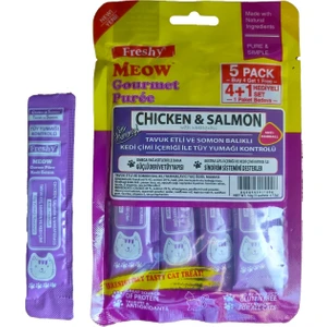 Freshy Meow Gurme Tavuklu ve Somonlu Sıvı Kedi Ödülü 5'li Paket  60 gr
