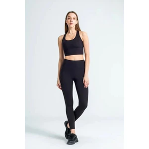 Black Deer Yüksek Bel Geniş Kemer Toparlayıcı Sıkılaştırıcı Dalgıç Kumaş Günlük Spor Kadın Tayt Siyah