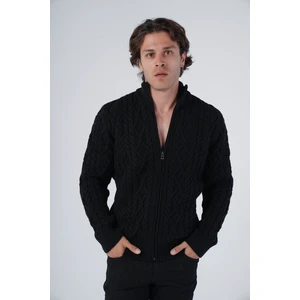 Trist Star Erkek Siyah Arka Fitilli Dik Yaka Fermuarlı Triko Yün Hırka TRIST-5299