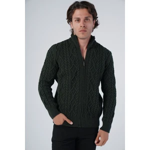 Trist Star Erkek Haki Arka Fitilli Dik Yaka Fermuarlı Triko Yün Hırka TRIST-5299