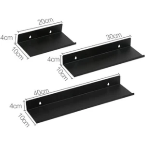 Mavi Trend Metal Siyah Duvar Rafı Mutfak Banyo Oda Rafı 20 cm 30 cm 40 cm 3'lü Paket