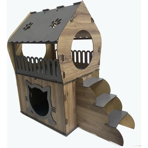 Dekoratif Teraslı Kedi Evi