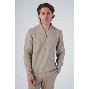 Trist Star Erkek Vizon Zikzak Yürütmeli Dik Yaka Kısa Fermuarlı Triko Yün Kazak TRIST-5301