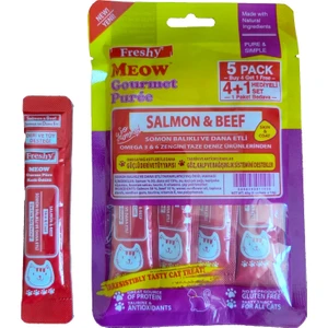 Freshy Meow Gurme Somonlu ve Dana Etli Sıvı Kedi Ödülü 5'li Paket  60 gr