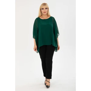Büyük Beden Yeşil Şifon Bluz 17E-2402