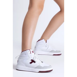 Tonny Black Unisex Beyaz Bordo Rahat Kalıp Poli Taban Bağcıklı Uzun Sneaker