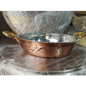 Bakır Oyma Skoch Kaplama Tava/Sahan 23 cm