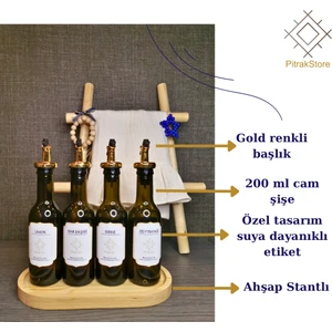 Pitrak Store Pitrakstore Stantlı Yeşil 4'lü 200ML Zeytinyağı Nar Ekşisi Limon Sirke Şişesi Yağdanlık Seti Gold
