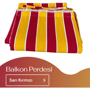 Korniş Düğmeli ve Bağcıklı Pamuklu Kumaştan Sarı - Kırmızı Balkon Perdesi