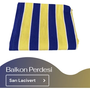 Korniş Düğmeli ve Bağcıklı Pamuklu Kumaştan Sarı - Lacivert Balkon Perdesi