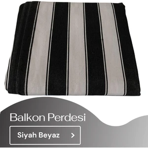Korniş Düğmeli ve Bağcıklı Pamuklu Kumaştan Siyah - Beyaz Balkon Perdesi