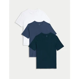 Marks & Spencer Saf Pamuklu 3'lü Yuvarlak Yaka T-Shirt