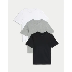 Marks & Spencer Saf Pamuklu 3'lü Yuvarlak Yaka T-Shirt