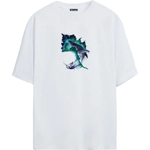 The Wert Balina Baskılı Beyaz Oversize Tshirt