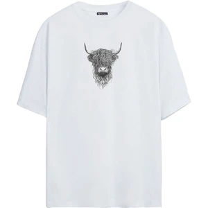 The Wert Iskoç Sığır Baskılı Beyaz Oversize Tshirt