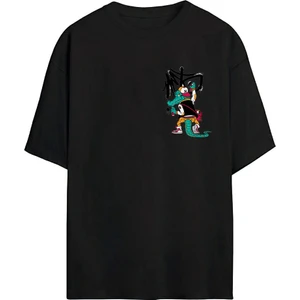 The Wert Timsah Grafiti Baskılı Siyah Oversize Tshirt