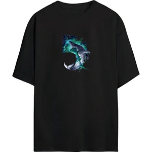 The Wert Balina Baskılı Siyah Oversize Tshirt