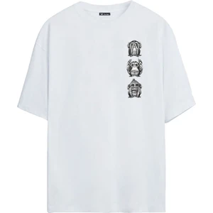 The Wert Üç Bilge Maymun Baskılı Beyaz Oversize Tshirt
