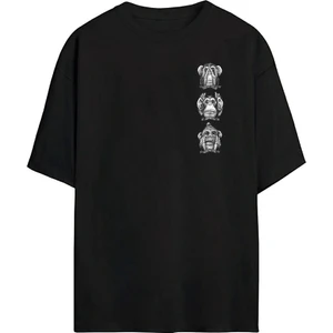 The Wert Üç Bilge Maymun Baskılı Siyah Oversize Tshirt