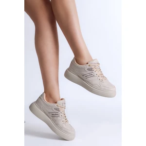 Tonny Black Kadın Bej Poli Taban Yanı Şeritli Bağcıklı Sneaker