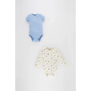 Erkek Bebek Yeni Doğan Dinazor Baskılı Fitilli Kaşkorse 2'li Kısa Kollu Çıtçıtlı Body A8453A523AU