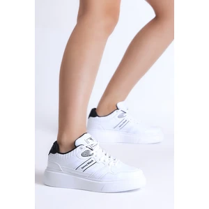 Tonny Black Kadın Beyaz Siyah Poli Taban Yanı Şeritli Bağcıklı Sneaker