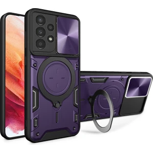 Samsung Galaxy A13 Uyumlu Kılıf Zebana Manyetik Standlı Armor Silikon Kılıf Derin Mor