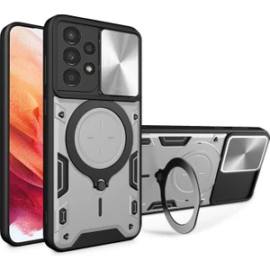 Samsung Galaxy A33 5g Uyumlu Kılıf Zebana Manyetik Standlı Armor Silikon Kılıf Gri