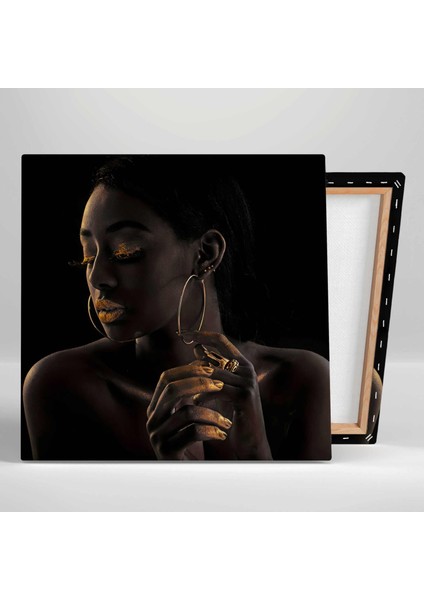 Gölge Çizgili İlüstrasyon Kırmızı Ruj Ve Ojeli Kadın Yatay Kanvas Tablo fiyatları