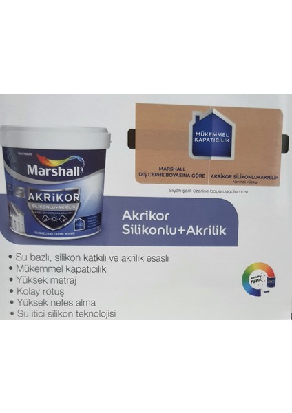 Akrikor Silikonlu Akrilik Boya 2,5 lt Beyaz Renk Yüksek Kapatıcılık ve Kolay Uygulama fiyatları