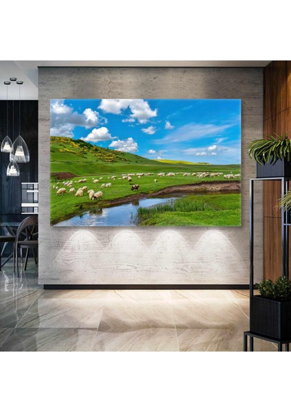 Trabzon Yayla Manzarası Dere Koyunlar Karadeniz Kanvas Tablo